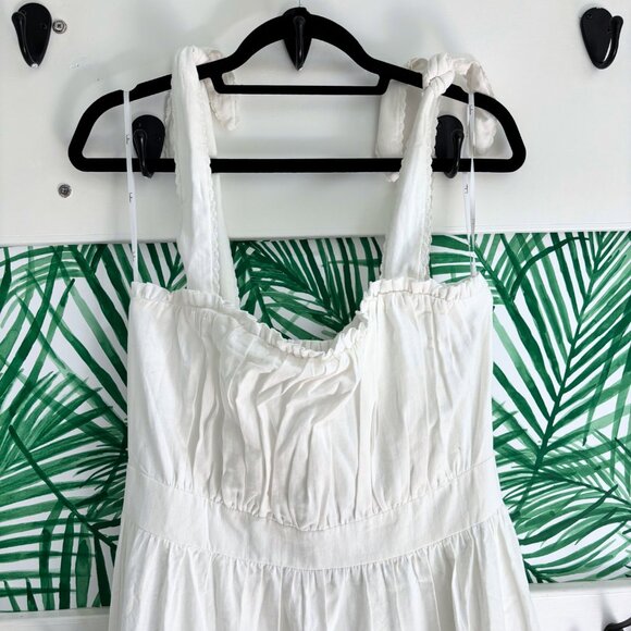 NWT Lulus Flirting in Florence White Striped Midi Dress with Tie Straps - Picture 12 of 14